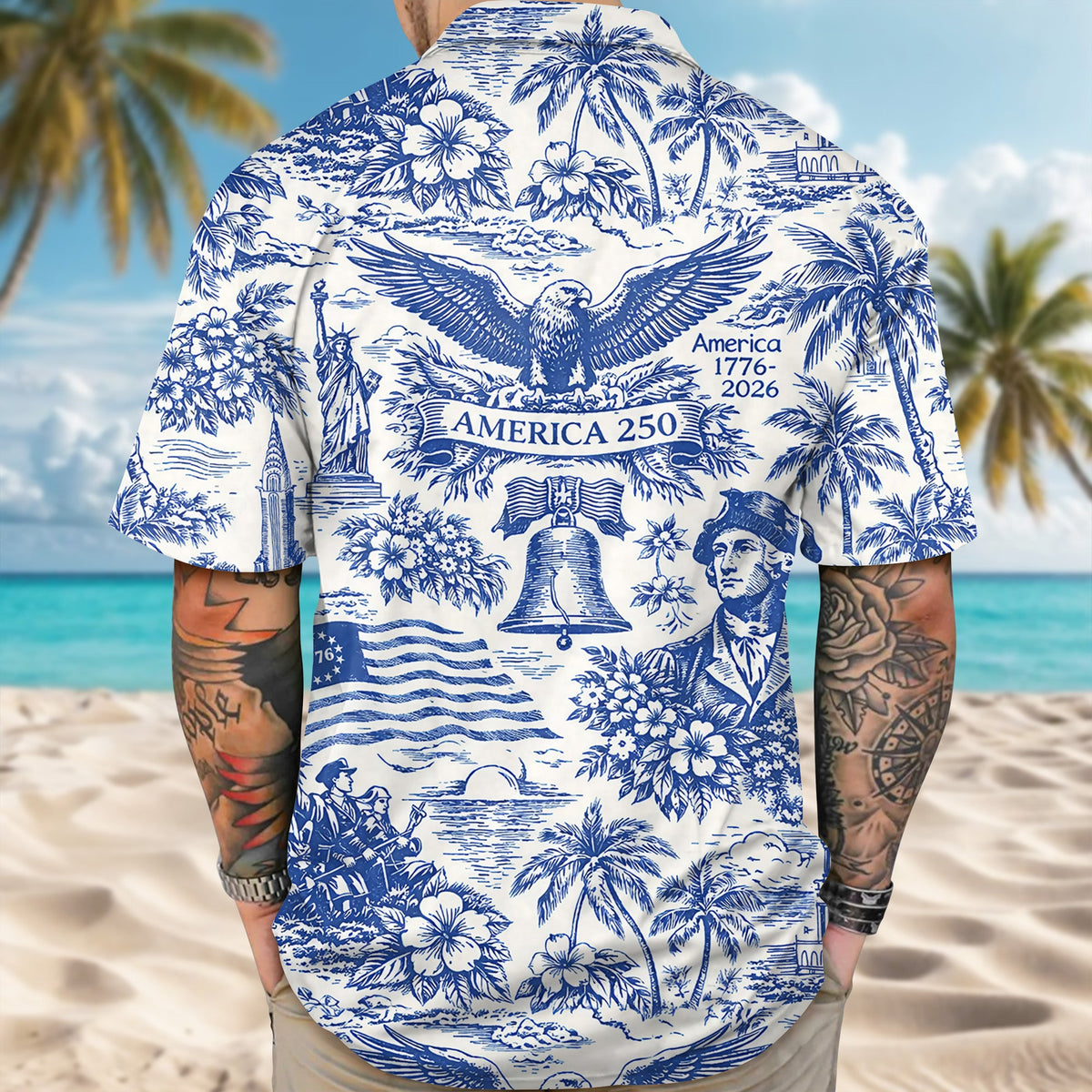 America 250th Anniversary Toile De Jouy Style Patriotic Hawaii Shirt CH07 910402
