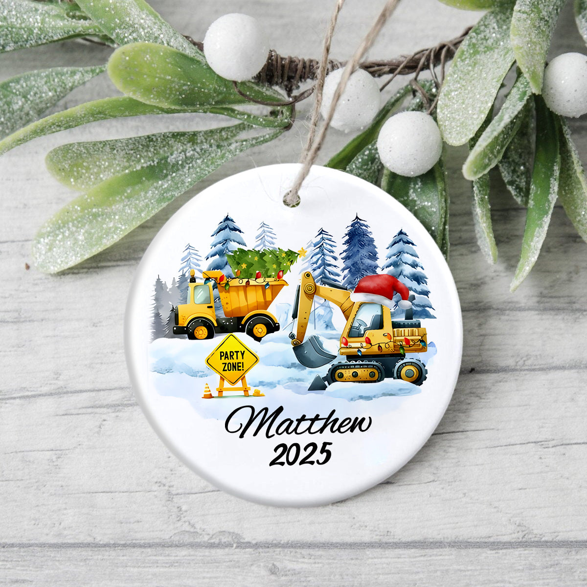 Custom Kids Vehicle – Tractor, Bus, Police Car, Truck Christmas Ceramic Ornament LM32 897401