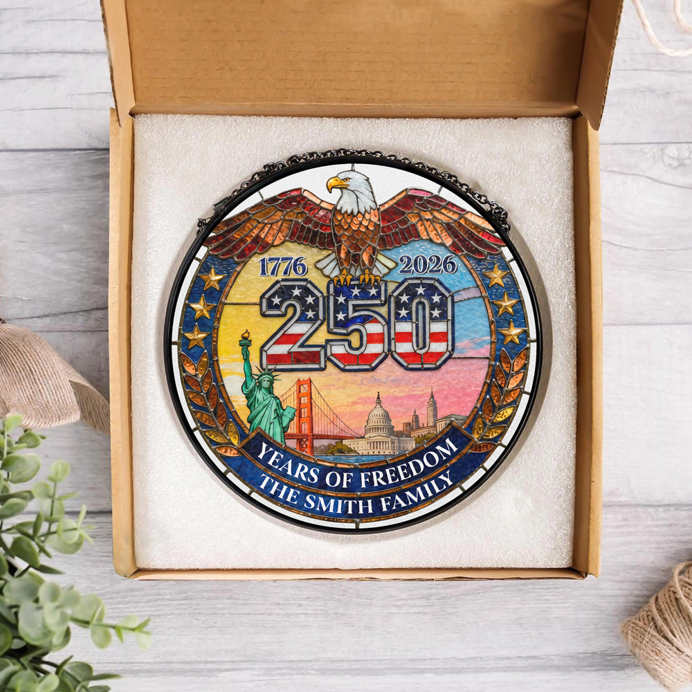 Custom Family Name American Eagle 250 Years Of Freedom Stained Glass Suncatcher LM32 899281