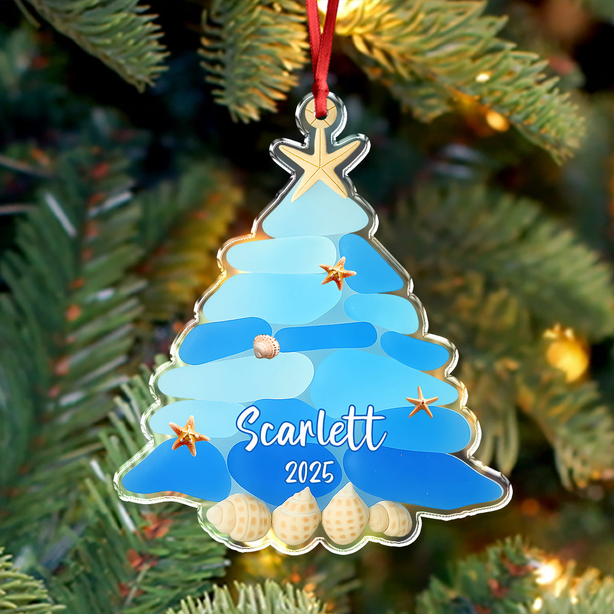 Custom Baby Name & Year Sea Glass Christmas Acrylic Ornament LM32 897101