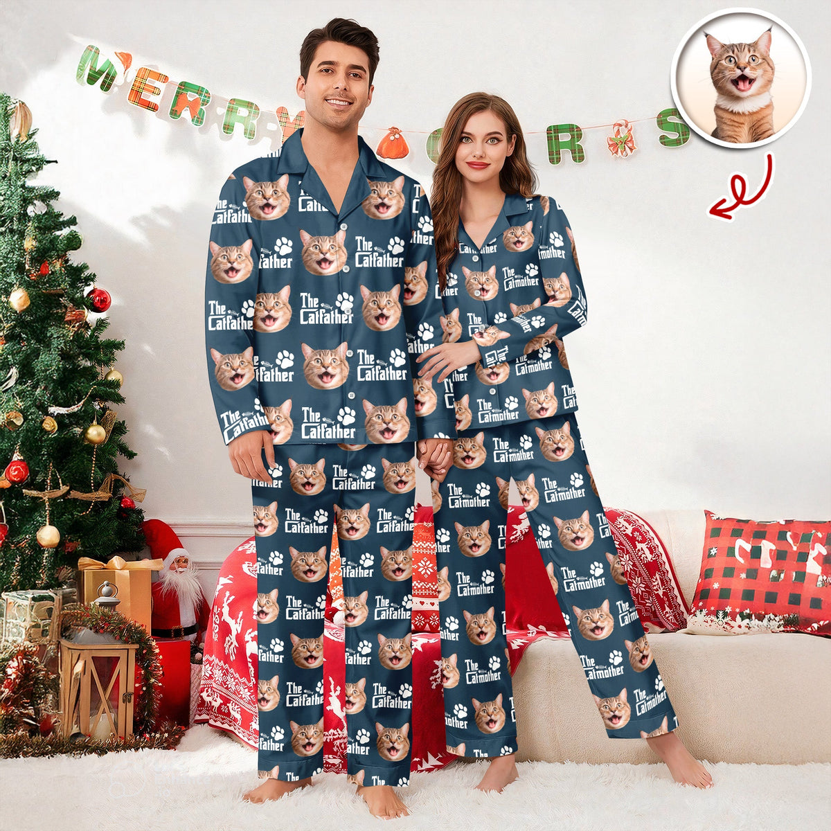 Custom Puppy Photo The Cat Father with Pawprints Design - Personalized Pajamas LM32 895755