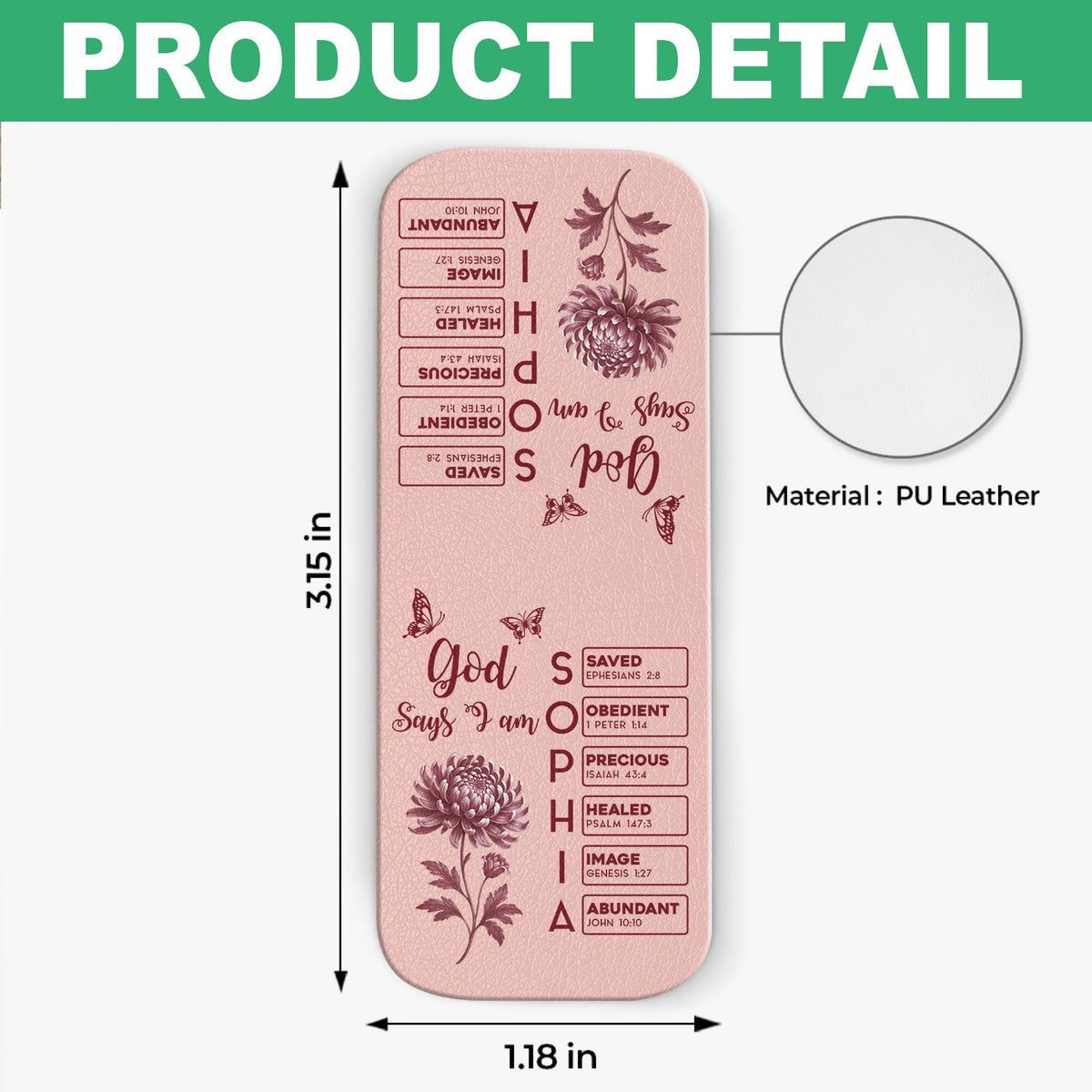 Gods Says I Am Name In Bible Toile De Jouy Style - Personalized Leather Magnetic Bookmark CH07 899538