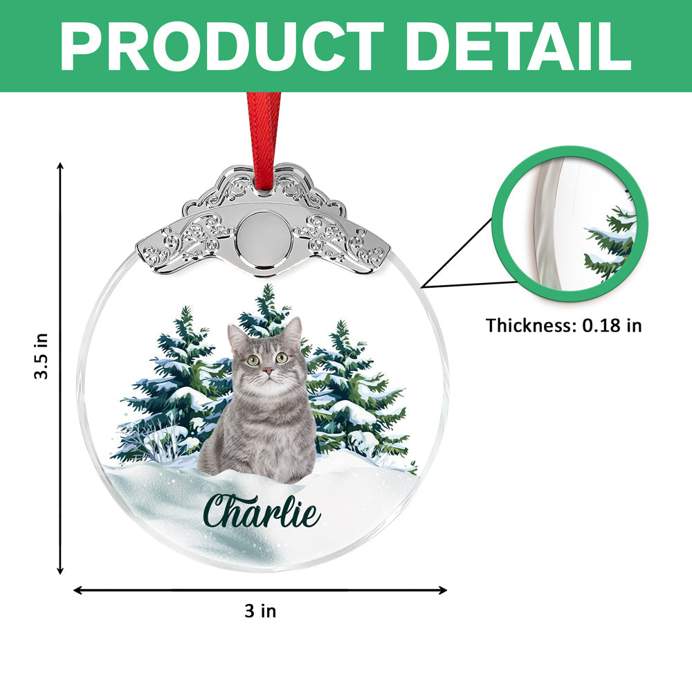 Custom Cat Photo Metal Top Glass Ornament For Christmas HA75 897172