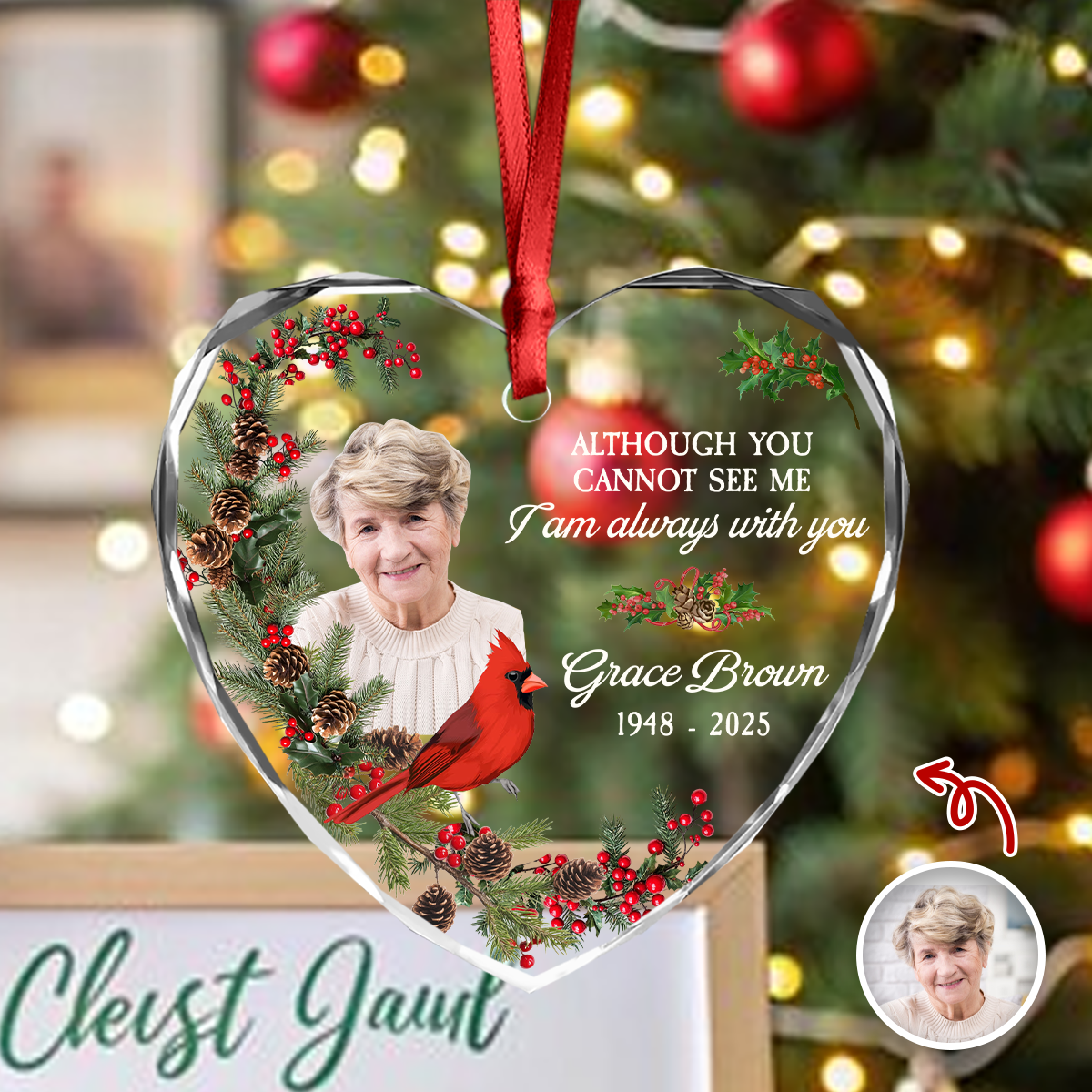Custom Photo I'm Always With You Memorial Glass Ornament, Loss of Dad/Mom Gift HO82 894764