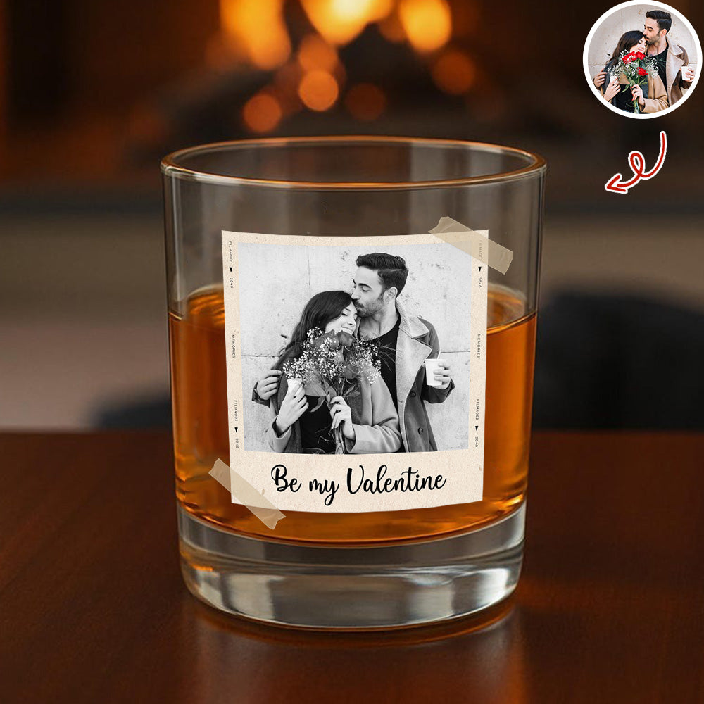Custom Couple Photo Whiskey Glass Valentine Gift,  Anniversary Gift HA75 898922