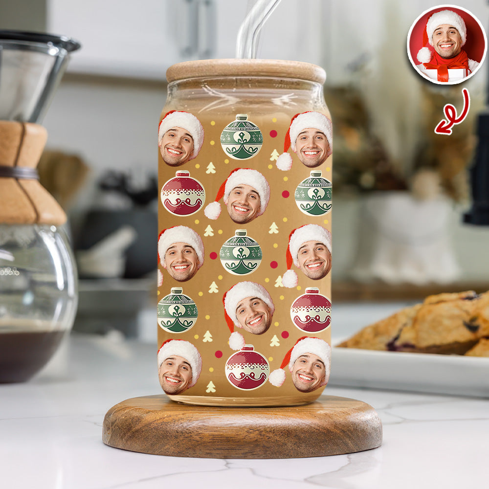 Custom Photo Glass Can With Lid, Christmas Gift For Family HO82 900692