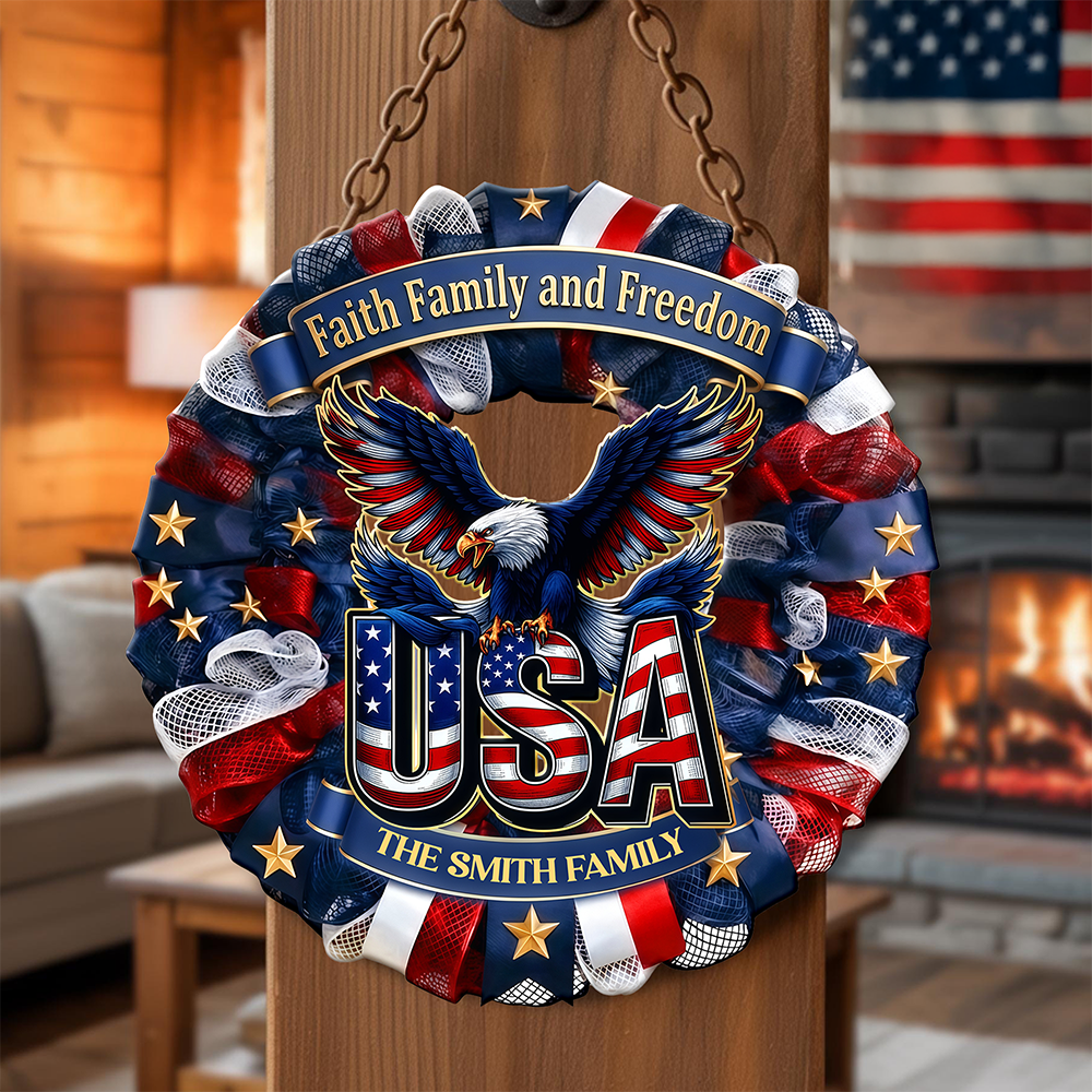 Custom Family Name Faith, Family & Freedom America 250 Years Door Sign HA75 920760