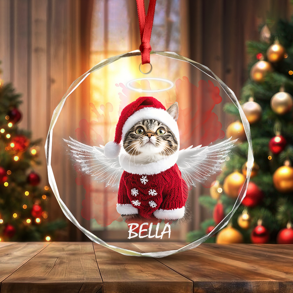 Custom Photo Angel Cat with Wings Memorial Glass Ornament HA75 897276
