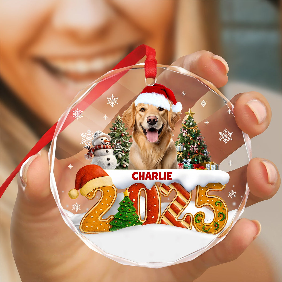 Custom Dog Christmas Cake Crew Photo - Personalized Glass Ornament CH07 899976