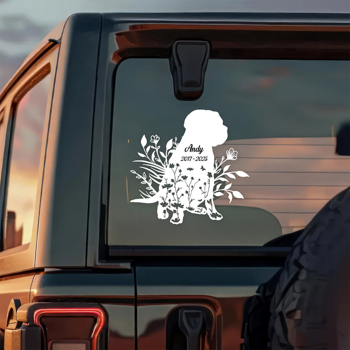 Custom Floral Dog Memorial Car Window Decal Sticker HA75 898118