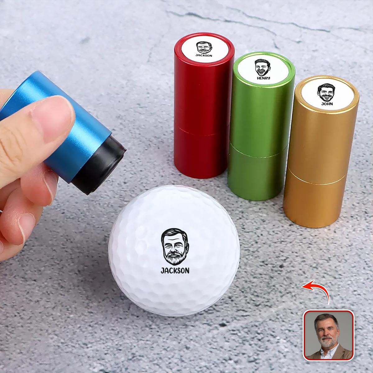 Custom Portrait With Name Golf Ball Stamp For Golfer CH07 899356