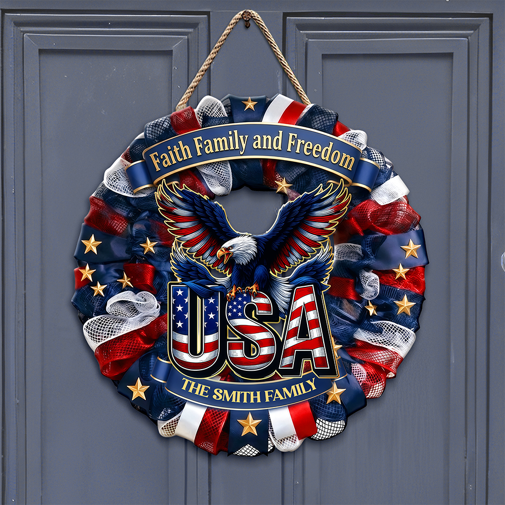 Custom Family Name Faith, Family & Freedom America 250 Years Door Sign HA75 920760