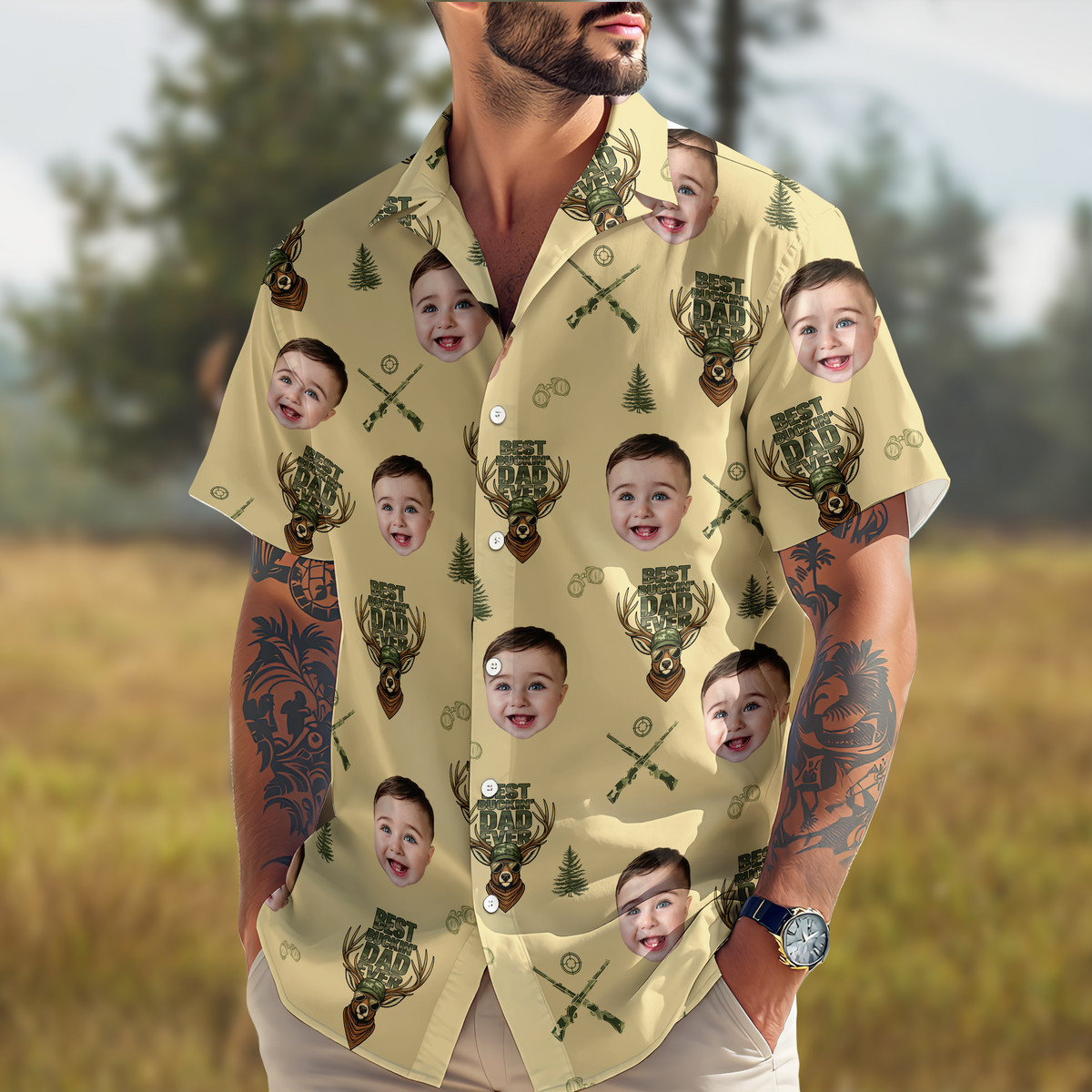 Best Buckin' Dad Ever - Personalized Photo Hawaii Shirt CH07 895746