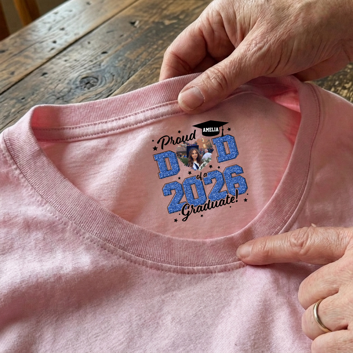 Custom Photo Proud Mom, Dad Of A 2026 Graduate Glitter Back Neck Shirt LM32 899421
