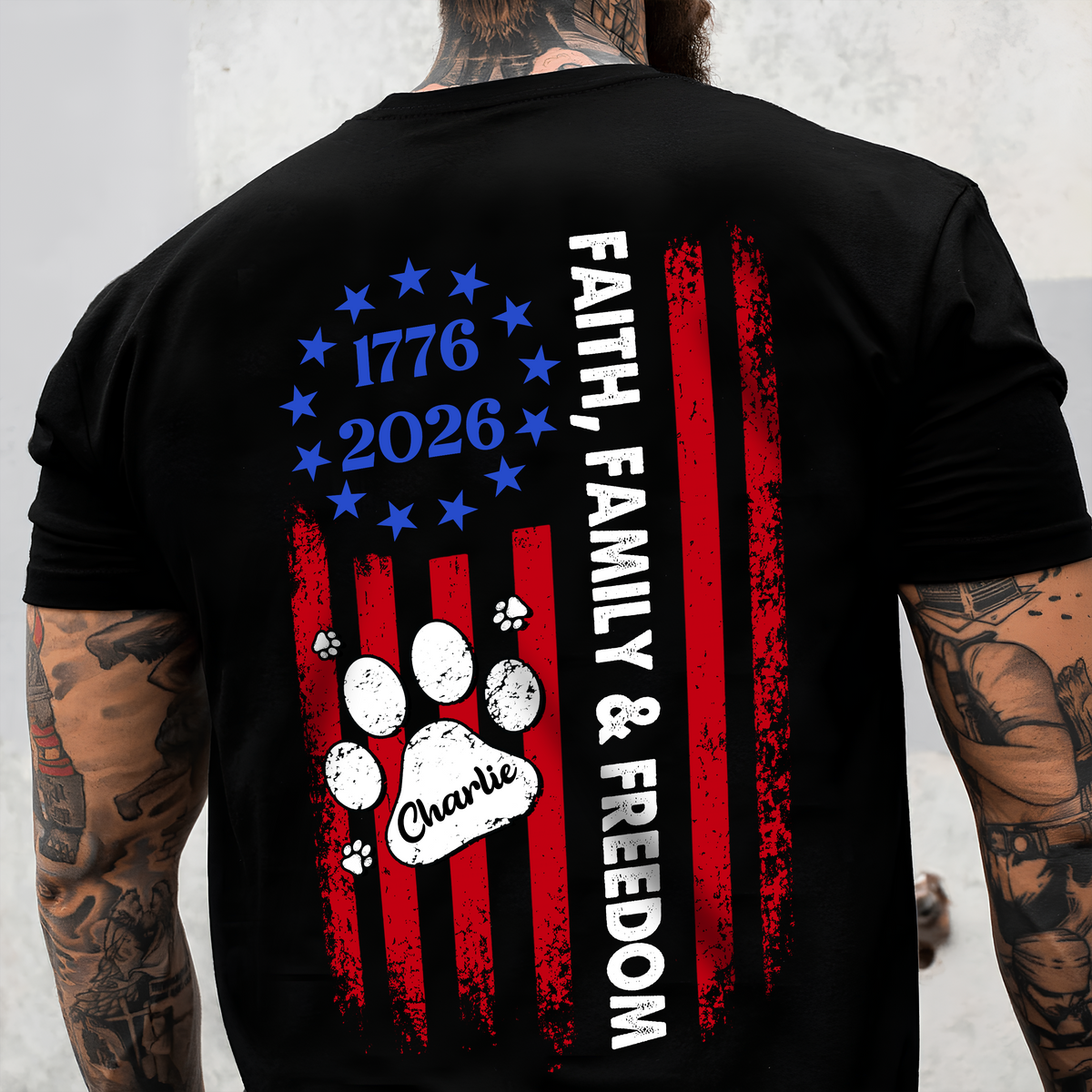 Custom Name Best Dog Dad Ever Paw American Flag Back Shirt LM32 897999
