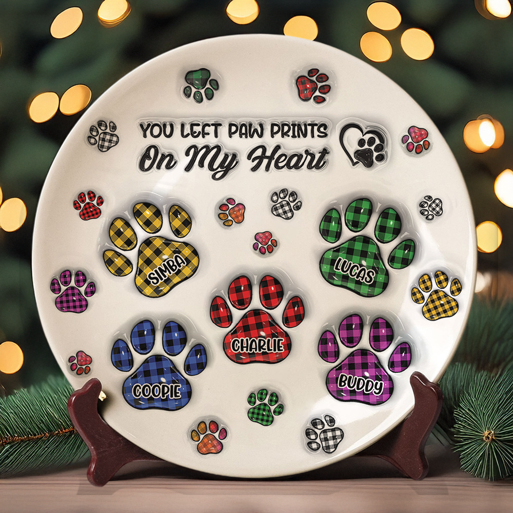 Custom Photo You Left Paw Prints On My Heart Memorial 3D Inflated Effect Printed Ceramic Plate HA75 897060