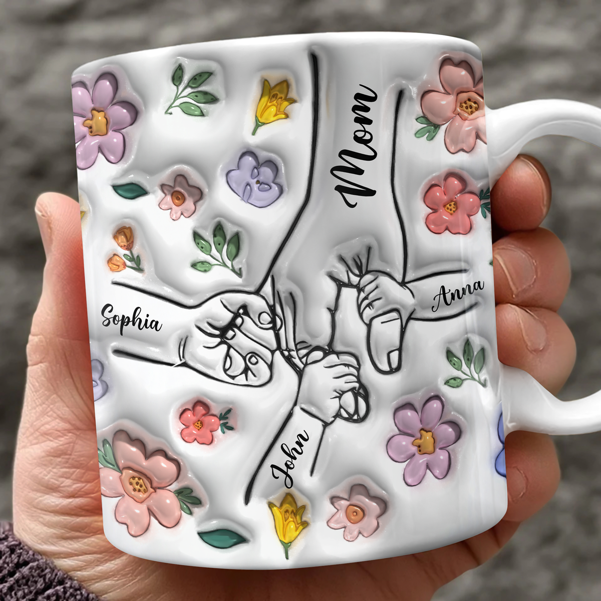 Hold My Hand, Hold My Heart  Personalized Family 3D Inflated Effect Printed Mug HA75 897128