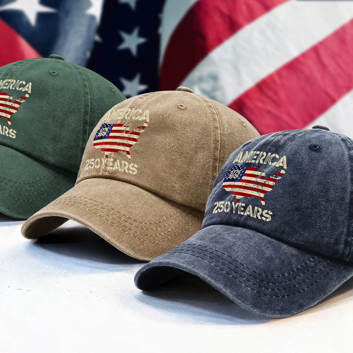 250 Years America Anniversary 250th Independence Day Washed Denim Baseball Cap HA75 897362