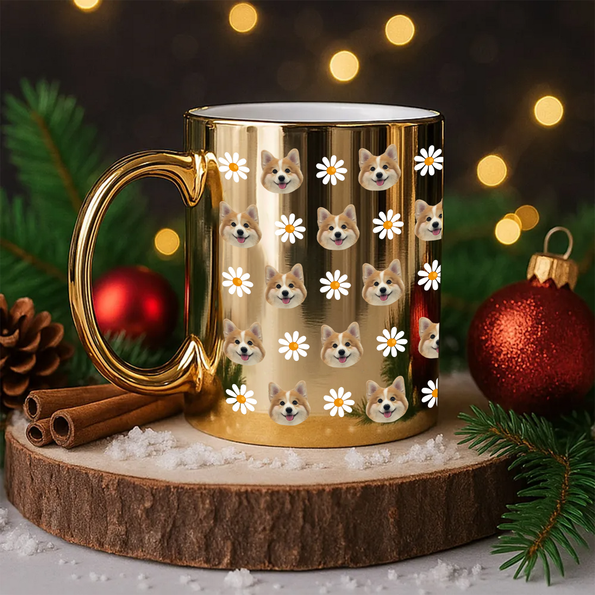 Custom Photo With Pattern Metallic Mug Gift for Dog Lovers HO82 900564