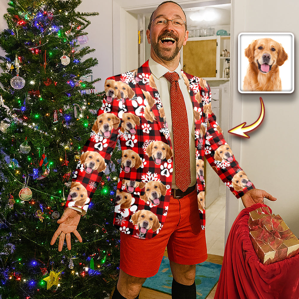 Custom Dog Photo With Christmas Pattern Family Men's Suits HO82 900428